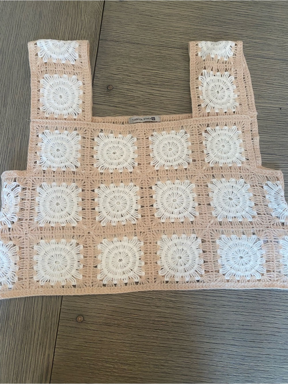 Crochet Square-Panel Tank in Blush and White